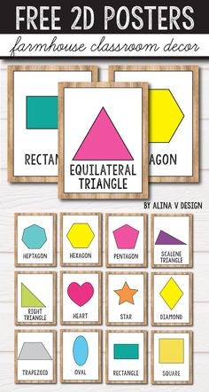 printable poster with different shapes and sizes for classroom decor, including the words equilateral triangle