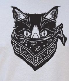 a black and white image of a cat wearing a bandana with the words today's tee time design on it