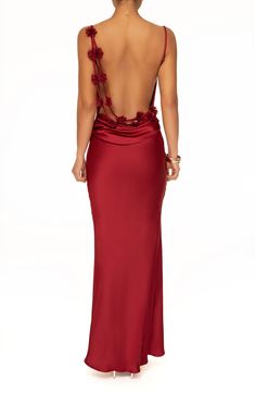 JLUXLABEL Down the Aisle Open Back Satin Gown | Nordstrom Backless Dress Party, Redhead Dress Outfit, Open Back Evening Dress, Long Dresses Semi Formal, Lower Back Dresses, Red Silk Backless Dress, Open Back Formal Dress Long, Wedding Guest Backless Dress, Open Back Grad Dresses