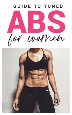 the ultimate guide to toned abs for women, with an image of a woman's torso