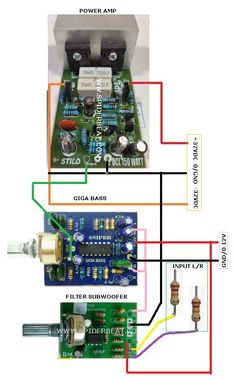 the circuit diagram for an electronic device with two different types of wires and other components