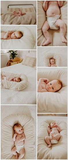 a collage of photos showing baby in diapers