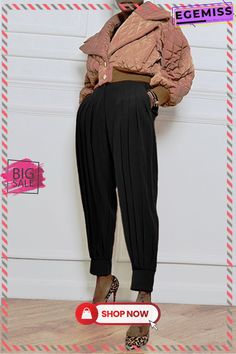 Fashion Casual Solid Basic Regular High Waist Pleated Trousers Pleated Trousers, Fashion Casual, Casual Fashion, High Waist, Trousers, High Waisted