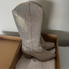 Perfect Condition! Worn Once To Taylor Swift Concert Size 9 Embellished Snip Toe Boots For Party, Embellished Snip Toe Party Boots, Party Boots With Rhinestones And Snip Toe, Sparkling Round Toe Boots For Fall, Glamorous Boots With Round Toe For Party Season, Glamorous Round Toe Boots For Party Season, Glamorous Round Toe Boots For Parties, Glamorous Party Season Boots With Round Toe, Sparkling Round Toe Boots For Night Out