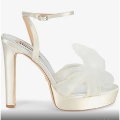 Badgley Mischka White Sophie Bow Heeled Sandal In Size 5 New Without Tags Or Box Has Dust Bag Has Dust Marks On Sides As Shown. I Have Not Tried To Clean Them Ankle Closure Heel Measures About 5” Color May Vary Due To Lighting Ships Same Day Smoke Free Pet Free Tag, Designer, Luxury, Wedding, Bride, Bridal, Bridesmaid, Prom, Evening, Homecoming Dance, Mother Of The Bride, Special Occasion, Pageant, Red Carpet, Ball, Gala Carpet Ball, Free Tag, Homecoming Dance, Badgley Mischka Shoes, Bow Heels, Platform Sandals Heels, Heeled Sandal, Bride Bridal, Badgley Mischka