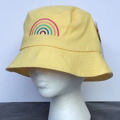 Embroidered Rainbow Pastel Yellow Bucket Hat Brand New - Gay Pride Apparel Brand New With Tag Very Fun, Cute Hat! Pastel Rainbow Clothes, Yellow Bucket Hat, Sayori Ddlc, Rainbow Stuff, Pride Apparel, Rainbow Clothes, Embroidered Rainbow, Blue Earth, Rainbow Pastel