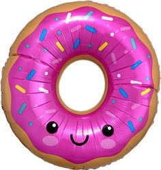 an inflatable donut with sprinkles on it's face