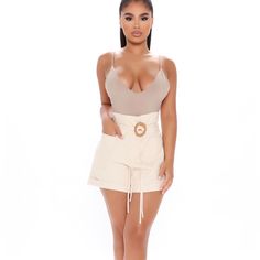 Fashion Nova - Sandy Dates Belted Shorts - Nwt -Size Small Perfect For Summer! Summer High Waist Beige Bottoms, Summer High-waist Beige Bottoms, Beige Shorts For Night Out, Beige Shorts For Night Out In Summer, Chic Cotton Shorts For Night Out, Beige Shorts For Night Out In Spring, Beige High Waist Shorts For Beach, White Summer Bottoms For Night Out, Trendy Beige Bottoms For The Beach