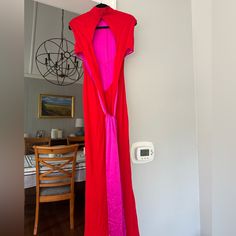 Cd Greene Gorgeous Size 6 High Neck Sleeveless Bright Red With Hot Pink Interior! Never Worn But Does Have 2 Small Marks That Can Be Cleaned With Dry Cleaning High Neck Sleeveless, Red Evening Dress, Pink Interior, Dresses Backless, Bright Red, Hot Pink, Cd, Evening Dresses, Colorful Dresses