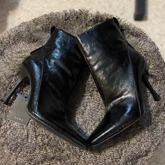 Stunning Black -Heel Ankle Boots From Zara Creased Faux Patent Finish. Square Heel Caps , Back Pull Tab Zip Closure Size Eu 39 Us 8 New No Trades Heel 4” Black Heel Ankle Boots, Zara Ankle Boots, Cream Boots, Zara Boots, Low Heel Boots, Faux Suede Boots, Block Heel Ankle Boots, Black Heel, Heel Caps