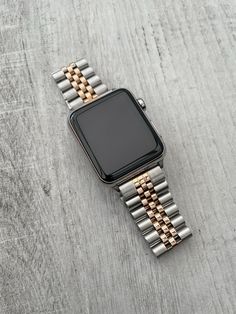 SIlver + Rose Gold Jubilee Stainless Steel Metal Apple Watch Band For Apple Watch Series Ultra 8 7 6 SE 5 4 3 2 1 38mm 40mm 42mm 44mm 49mm  Steel Butterfly Bracelet Strap Give your Apple Watch a taste of the Classic with this Stainless Steel Timeless Apple watch band, for every mood and outfit. The refined stainless steel Band with butterfly clasp falls perfectly on every wrist. Compatible Models: Apple Watch Series Ultra 8 7 6 SE 5 4 3 2 1 38/40/41mm , 42/44/45/49mm  18 cm band length. Can be a Watch Bracelets, Apple Watch Bracelets, Apple Watch Sizes, Apple Watch 1, Hype Clothing, Bracelet Apple Watch, Apple Watch Ultra, Hand Watch, Casual Jewelry