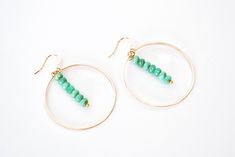 Turquoise Hoop Earrings Gold, Hoop Earring Outfit, Boho Hoop Earrings, Turquoise Hoop Earrings, Turquoise Hoops, Beaded Earrings Diy, Aqua Glass, Earrings Diy, Nickel Free Earrings