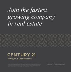 an advertisement for century 21's newest growing company, century 21 sewer & associates