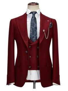 • Jacket: Wide Peak Lapel with Lapel Buttonhole on Left Side; Single Breasted One Button Closure; Welted Chest Pocket; 2 Straight Flap Front Pocket; Flap Ticket Pocket; Double Vents; Full Lining. Pants: Flat Front(Pleat can selected); Belt Loops; 2 Side Slant pockets, 2 Jetted Back Pockets(Hip Pocket); Zipper Fly; Side Adjuster. Vest: Shawl Lapel; Double ... Stomach Sleeve, Lapel Wedding, Suits Prom, Yacht Party, Wedding Suit, Peak Lapel, Wedding Dinner, Men’s Suits, Men's Suit