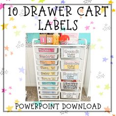 the top drawer cart labels are shown with stars in the background