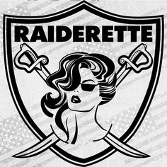 a woman with two crossed swords in her hair and the words raderette on it