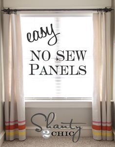 an easy no sew paneled window curtain with the words easy, no sew panels