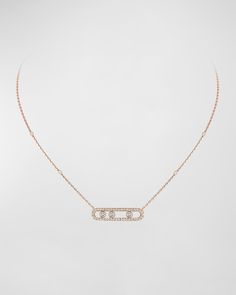 "Find MESSIKA Move Classic 18k Rose Gold Diamond Pave Necklace on Editorialist. Move pendant necklace from Messika. Polished 18karat pink gold hardware. Integrated diamond pavé oval pendant. Three round bezelset diamonds. 0.65 total diamond carat weight. Adjustable; lobster clasp. Chain approx. 17.7\"L." Messika Jewelry Necklaces, Messika Necklace, Messika Jewelry, Pave Necklace, Jewelry Fashion Trends, Diamond Carat, Oval Pendant, Rose Gold Necklace, Rose Gold Diamonds