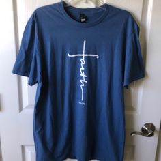 Brand New Blue T- Shirt With Faith Written On It Faith Tshirts, Blue Tshirt, Shirt Design, Shirt Designs, Color Blue, Womens Tops, Tops & Tees, Brand New, Writing