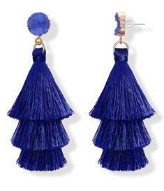 PRICES MAY VARY. Exquisite Tassel Earrings--This pair of 3 Tier layered tassel earrings is approximately 3.35 inches/8.5 cm long, made of 316L surgical steel, safe and hypoallergenic, lead and nickel free. The tassels are made of high quality cotton thread and reinforced, smooth and not easy to come loose. Colorful Statement Earrings--This lightweight dangle earrings are available in a variety of colors:red earrings,pink earrings,green earrings,blue earrings,black earrings…Which can be used on v Blue Fringe Tassel Earrings For Party, Adjustable Blue Tassel Earrings For Parties, Bohemian Dangle Tassel Earrings For Party, Blue Fringe Earrings For Party, Valentines Earrings, Red Earrings, Bohemian Earrings, Delicate Jewelry, Black Earrings