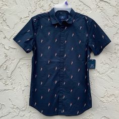 George Short Sleeve Parrot Printed Woven Shirt Size Small (34-36). New With Tag. P15 Blue Slim Fit Summer Tops, Blue Slim Fit Tops For Summer, Navy Slim Fit Shirt For Summer, Red Slim Fit Casual Top, Blue Slim Fit Casual Shirt, Casual Blue Slim Fit Shirt, Navy Slim Fit Casual Top, Navy Casual Slim Fit Top, Casual Navy Summer Shirt