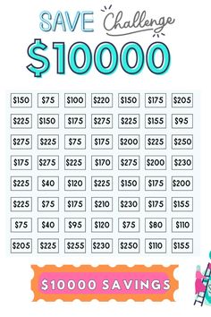 a poster with the words save challenge $ 10, 000