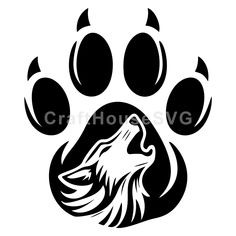 an animal's paw print with the image of a wolf's head on it