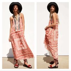 This Lovely Bohemian Chic Maxi Dress Will Be An Amazing Asset To Your Summer Dress Collection. Features: Sleeveless, Crochet Fringe Details, Lined, Flowy Style And Lovely Floral Tribal Print. Zara Nwt M/L Red/Off-White Polyester Approx Measurements Bust: 17” Length: 52” Coachella, Feminine, Vacation, Resorts, Girly, Festivals, Parties, Zara, Revolve, Summer, Beaches Open To Offersbundle To Save More Boho Print Sleeveless Sundress For Spring, Sleeveless Summer Maxi Dress For Casual Wear, Red Bohemian Sleeveless Dress With Floral Print, Bohemian Sleeveless Dress For Day Out In Spring, Bohemian Sleeveless Dress For Summer Day Out, Bohemian Sleeveless Dress For Spring Day Out, Summer Sleeveless Boho Beach Dress, Spring Sleeveless Maxi Dress With Boho Print, Spring Boho Print Halter Neck Maxi Dress