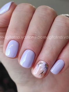 short lavender spring nails with floral design Short Nails Ideas Lavender, Gel Polish Nail Designs Lavender, Summer Gel Nails Ideas Short Simple Purple, Simple Gel Nail Designs Spring, Simple Short Nail Designs Summer Blue, Lavender Dip Nails Design, Pastel Spring Nails Short, Lavender Nail Ideas Short, Lavender Nail Designs Short