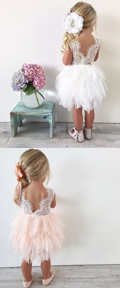 "The Alicia" Flower Girl Dress - Lace and Tutu Stunning flower girl dress in white and blush pink. Lace top, V-back and layered tulle tutu bottom. Perfect for flower girls, photoshoots, princess parties, holidays, 1st 2nd 3rd 4th 5th 6th birthday dress. What an adorable wedding idea! Dresses Princess, White Flower Girl Dresses, Tulle Flower Girl, Flower Girl Dress Lace, Dresses Cheap, Flower Girl Dresses Tulle, Tulle Tutu, Flower Girl Dress