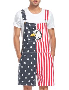 PRICES MAY VARY. 【A Good Overalls Shape Wears A Good Figure】Men's 4th of July overalls,men's overalls are loose-fitting and flattering. Wearing American flag overall shorts is comfortable while coverning your leg fat. American flag coveralls with adjustable straps for a more dynamic feel. 【Khmer Breathable Fabric for Added Comfort】Men's bib overalls are made of cotton-cotaining denim fabric, which has a delicate feel and stretch. Red white and blue overalls for men, moisture absorption and breat White Trash Party Outfits, Jumpsuit For Men, Stylish Overalls, Workout Summer, Romper Casual, Men's Overalls, American Flag Shorts, Jean Romper, July Outfits