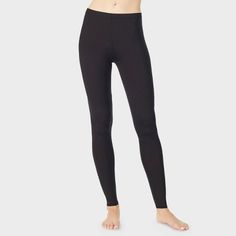 Warm Essentials by Cuddl Duds Women's Active Thermal Pants - Black S, Women's, Size: Small Winter Sports Leggings Made Of Elastane, Full Length Snug Fit Elastane Tights, Winter Yoga Leggings With Snug Fit, Winter Yoga Full Length Leggings, Footless Black Bottoms For Loungewear, Black Footless Bottoms For Loungewear, Sporty Black Footless Leggings, Black Full-length Yoga Pants For Winter, Black Full-length Comfort Stretch Leggings