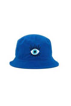 Protect yourself with this Evil Eye! ¡Protégete con el mal de ojo! Unisex Piña Colada Logo on Back 55% Cotton, 45% Polyester S/M: 22"-22 3/4" (56cm-57.8cm) L/XL:23 1/8"-23 7/8"(58.7cm-60.6cm) Brim measures 2 ~ 2.25 inches. Bucket Hats are final sale. No returns or exchanges. Blue Bucket Hat One Size For Summer, Blue Bucket Hat For Vacation, Blue Bucket Hat One Size Fits Most, Blue Short Brim Bucket Hat For Streetwear, Fun Blue Brimmed Bucket Hat, Casual Reversible Blue Bucket Hat, Trendy Blue Bucket Hat For Streetwear, Blue Cotton Fun Bucket Hat, Fun Blue Cotton Bucket Hat