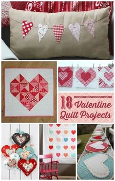 valentine's quilt projects are featured in this collage