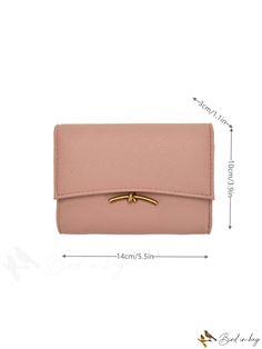 BirdinBag - Embossed Metal Decor Small Wallet in Litchi PU Leather Rectangular Coin Purse With Fold Over Clasp For Everyday, Chic Bifold Bags, Chic Bifold Bag With Card Slots, Embossed Metal, Pink Style, Word Wrap, Small Decor, Small Wallet, Metal Decor