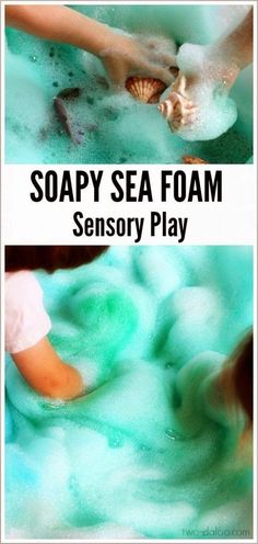 two pictures of soapy sea foam and the words soapy sea foam