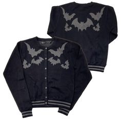 Bat Flock Grey Cardigan - Kreepsville Bat Outfits Aesthetic, Bat Fashion, Bat Clothes, Bat Clothing, Gothic Cardigan, Bat Cardigan, Black Knit Cardigan, Tattoo Clothing, Oh My Goddess