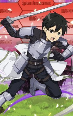 an anime character in full armor holding two swords