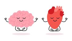 two hearts and a brain sitting next to each other on the ground with their arms in the air