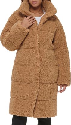 Levi's® Quilted Fleece Long Teddy Coat | Nordstrom Long Teddy Coat, Sherpa Coat, Teddy Coat, Sherpa Jacket, Levis Women, Cozy Outfit, Outerwear Coats, Outerwear Women, Long Coat