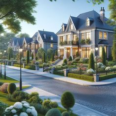 an artist's rendering of a large house in the middle of a suburban street