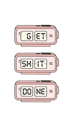 three pink timers with the words go and don't stop on each one