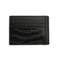 Black Leather Card Holder | Crocodile Pattern Luxury Black Card Holder With Coin Pocket, Luxury Business Wallets With Card Slots, Luxury Business Card Holder With Coin Pocket, Luxury Bifold Card Holder With Card Slots, Luxury Black Card Holder With Card Slots, Formal Rectangular Card Holder With Crocodile Pattern, Formal Crocodile Pattern Rectangular Card Holder, Formal Rectangular Crocodile Pattern Card Holder, Business Leather Card Holder With Crocodile Pattern