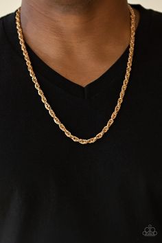 Brushed in a high-sheen shimmer, a gold double rope chain drapes across the chest for a classically upscale style. Features an adjustable clasp closure. Mens Jewelry Necklace, Sell Gold, Paparazzi Accessories, Men's Necklace, Mens Gold, Paparazzi Jewelry, Fashion Jewelry Necklaces, Chains For Men, Rope Chain