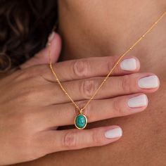 N A T U R A L ∙ T U R Q U O I S E ∙ N E C K L A C E Our Natural Turquoise Necklace features a stunning Turquoise Oval pendant on a delicate Satellite chain, perfect for a boho-chic summer vibe. Add a splash of color and a free-spirited touch to your sunny day outfits with this radiant piece! * Material: High Quality Solid 925 Sterling Silver  * Finish: Sterling Silver ∙ 18K Gold  * Featuring ~12x10mm Natural Turquoise Gemstone Pendant on a dainty Satellite Chain, adjustable from 16 to 18 inches.  ♡ Model showcases a dazzling, matching layering look featuring:  * Dainty Mirror Chain: https://etsy.me/3SN7gQq * Linked Pendant Necklace: https://etsy.me/3uqGh51 O T H E R ∙ I N F O R M A T I O N * All items are nicely packaged Ready to Gift in elegant, reusable and recyclable jewelry boxes ♡  * Turquoise Necklace With Delicate Chain For Gift, Recyclable Jewelry, Initial Tag Necklace, Dainty Initial Necklace, Diamond Huggies, Turquoise Pendant Necklace, Day Outfits, Crystal Pendant Necklace, Summer Gifts