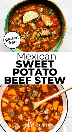 mexican sweet potato beef stew in a green bowl