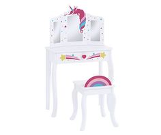 Dream Street Kids Rainbow Unicorn Dress Up Table Set with Mirror | Big Lots Toddler Girl Unicorn Bedroom, Unicorn Room Decor Kids Girls Bedroom, Unicorn Bedroom Ideas Kid Rooms, Unicorn Themed Bedroom Walmart, Unicorn Toddler Room Walmart, Girls Room Organization, Purple Accent Wall Kids Room Unicorn, Rainbow And Unicorn Bedding