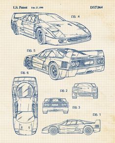 a blueprint drawing of two sports cars