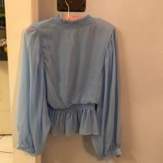 Nwt Tb By Paris, Blue Polyester Top, Floaty And Flirty, Sheer Sleeves, 15” Pit To Pit Gathered Waist And Peplum, Size Small. Pair With A Skirt For A Spring Or Summer Wedding! Light Blue Long Sleeve Blouse For Brunch, Blue Tops For Spring Daywear, Light Blue Tops For Day Out In Fall, Light Blue Tops For Fall Day Out, Light Blue Blouse For Brunch In Fall, Light Blue Blouse For Fall Brunch, Blue Long Sleeve Tops For Daywear, Blue Tops For Workwear In Spring, Blue Tops For Workwear, Spring Season