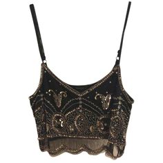 Pre-owned Miss Selfridge Unique Crop Top Black Gold Beaded ($62) ❤ liked on Polyvore featuring tops, crop tops, shirts, tanks, crop shirts, going out crop tops, party crop top, night out tops and black going out tops Going Out Crop Tops, Unique Crop Tops, Crop Tops Shirts, Party Crop Tops, Estilo Hippy, Going Out Shirts, Looks Party, Party Tops